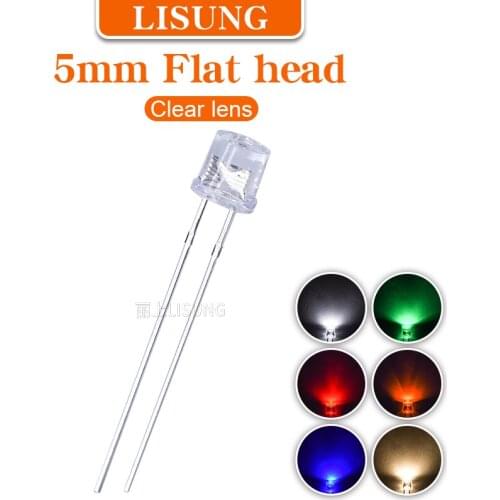 1000pcs/Bag 5mm LED Light Emitting Diode Flat Top Water Clear Warm White Red Blue Green Yellow Color Bulb Lamp 2V 3V Indicator