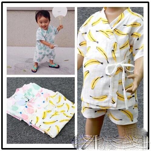 2021 girls boys clothing pajama suit baby thin cotton gauze clothing sets boys summer short sleeves + short pants