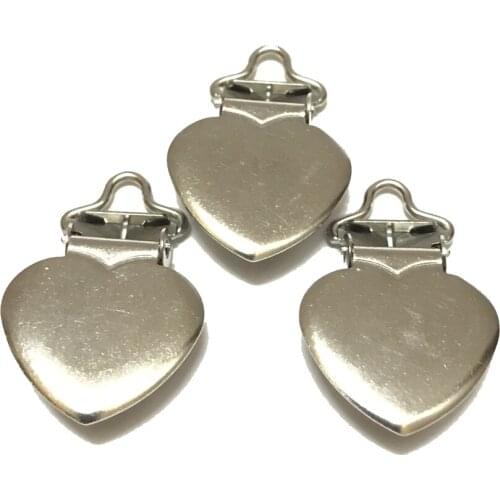 25pcs Small Loop 5mm Silver Color Stainless Steel Pacifier Clips Heart Shape