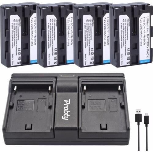 4Pcs NP-FM500h NP FM500h Battery + USB Dual Charger for Sony Alpha SLT A57 A58 A65 A77 A99 A350 A450 A500 A550 A700 A850 A900