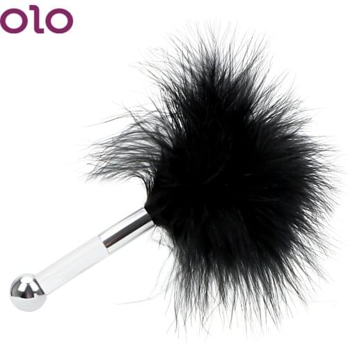 OLO Mini Steel Ball Flirting Stick Anal Plug with Feather Tail Adult Games Foreplay Butt Plug Sex Toys for Women Couple
