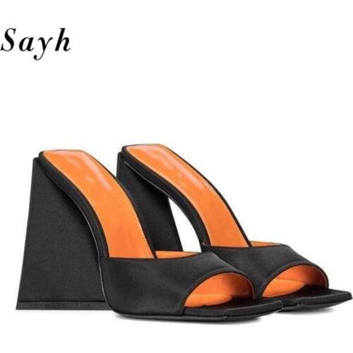 Summer Women Sandals Open Toe High Heels Mules Pumps Shoes Strange High Heels Floral Shoes Black Shoes