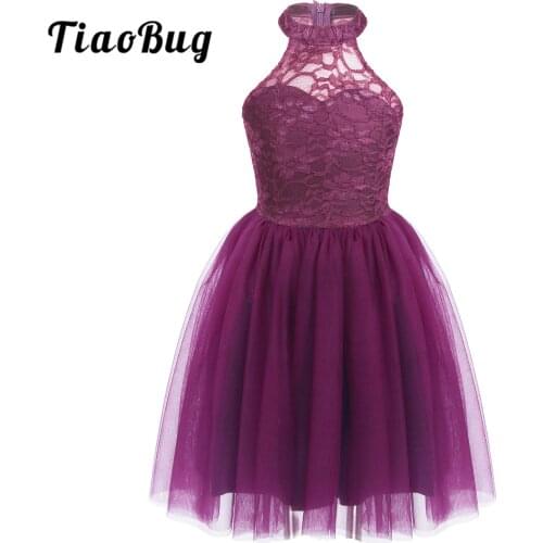 Flower Girl Lace Dresses Sleeveless Halterneck Floral Lace Tulle Dress Ball Prom Gown Kids Wedding Pageant Holy Communion Dress