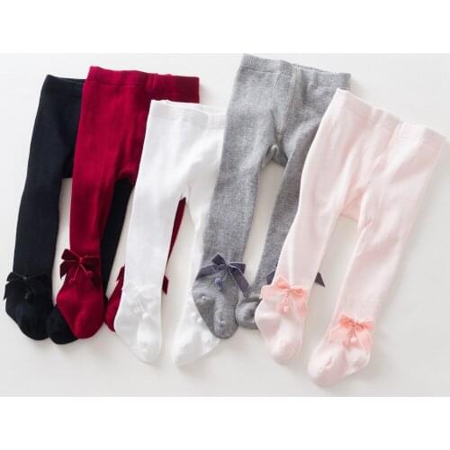 Kids Pantyhose Solid Color Bowknot High Waist Leggings Trousers Pants for Toddler Girls 0-4 Years