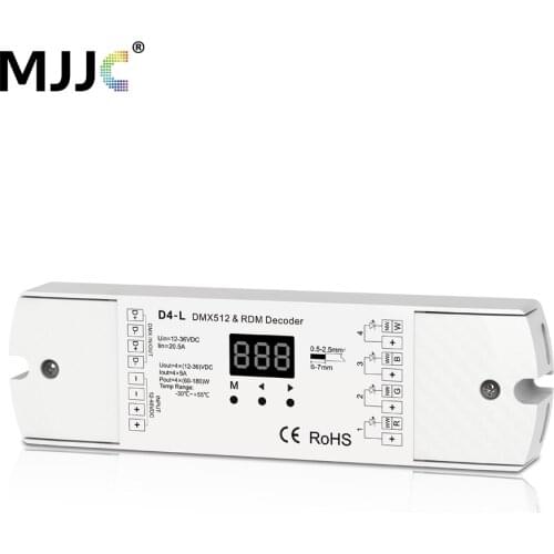 DMX512 Decoder 4CH 5A PWM CV RDM DMX 512 Decoder 12V 24V DC Single Color CT RGB RGBW LED Strip Controller 4 in 1 Driver D4-L