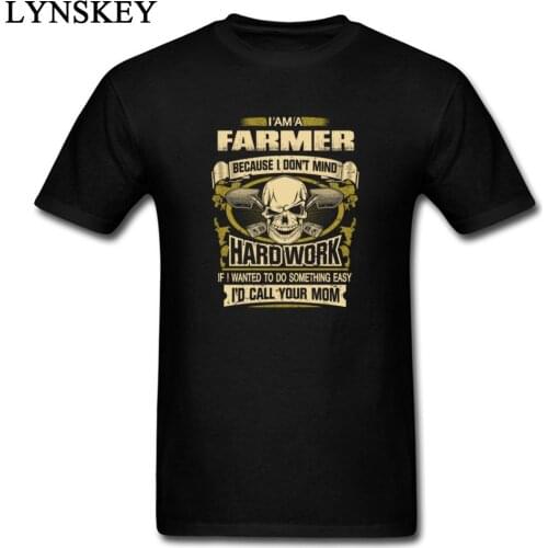 Farmer Hard Work Skull Funny Sayings Printed Mens Black Tshirt Rebellion Males Custom T-shirts Street Fashion