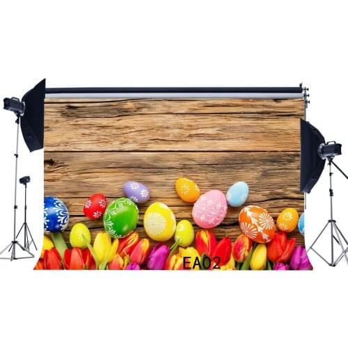Photography Backdrops Happy Easter Theme Easter Eggs Fresh Flowers Nostalgia Wood Floor Toddlers Holiday Portraits Background