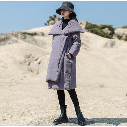 Lapel solid color irregular cotton windbreaker Casual all-match loose cotton coat Wind and cold protection Ladies coat