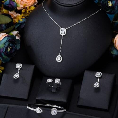 KellyBola Korean Light Luxury Zircon Necklace Bracelet Earrings Ring Set Womens Ladies Gathering Anniversary Daily Jewelry 2021