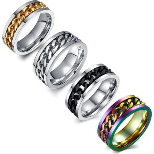 EAMIOR Rotatable Chain Men Ring Individual Charm Vintage Design Cocktail Rring Comfort Fit Design for Mens Party Wedding Ring