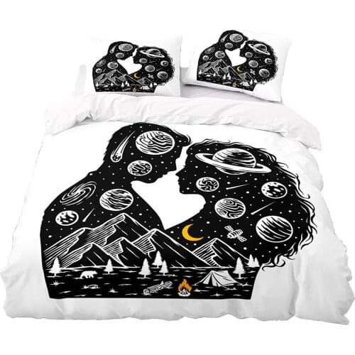Abstract Style Couples Pattern Duvet Cover Set 220x240 Pillowcase 3Pcs,200x220 Quilt Cover,Blanket cover,White Bedding Set