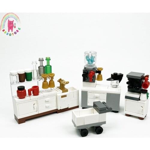MOC Figures City Kitchen Educational Building Blocks Toys Coffee Machine Cupboard Water Dispenser Compatible DIY Model Bricks