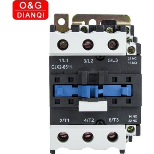 65A AC Contactor CJX2-6511 6501 LC1 3Phase 3-Pole NO Coil Voltage 380V 220V 24V 50Hz Din Rail Mounted 3P+1NO 1NC Contactor
