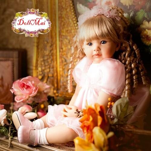 60CM Bebe reborn toddler girl Doll gold hair princess pink dress high quality collectible children doll gift toys