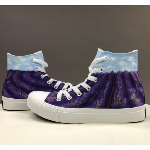 Wen Provence Lavender Design Original Hand Painted Shoes Unisex Women Mens Sneakers High Top Flat Plimsolls