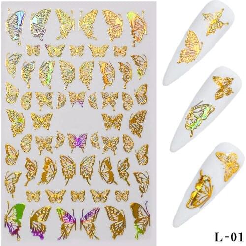 Laser Butterfly Nail Sticker Holographics Butterfly Self-Adhesive Nail Art Stickers DIY Nail Art Manicure Decoration Decals