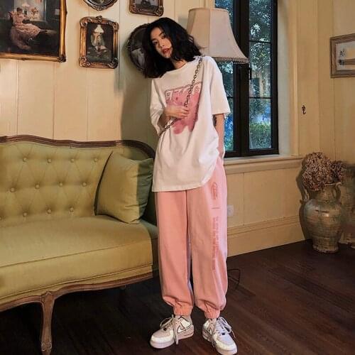 Summer Cool Salt Girl Sports Elastic Long Pants Female Korean Fashion Harajuku Style Student Fashion Casual Hip-Hop Sportswear