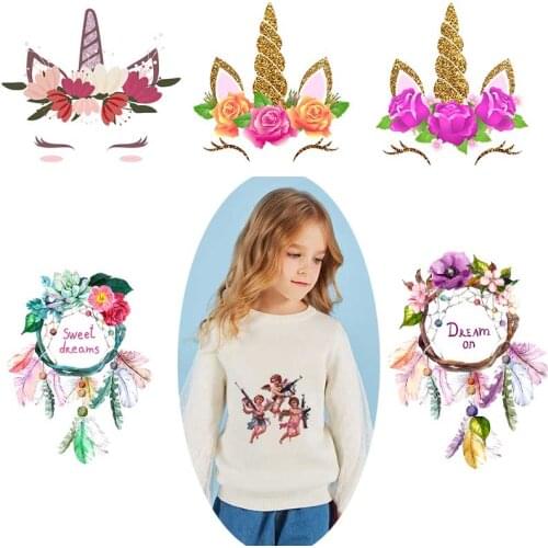 Cute Fashion Flower Heat Transfers Clothing Stickers on Clothes feather Applique Decor Iron-on Transfers on Clothing Thermal DIY