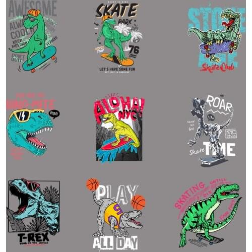 Cartoon Anime Dinosaur Ijzer Op Patches Voor Kleding Kind Diy Applique Warmteoverdracht Vinyl Brief Dier Patch Sticker