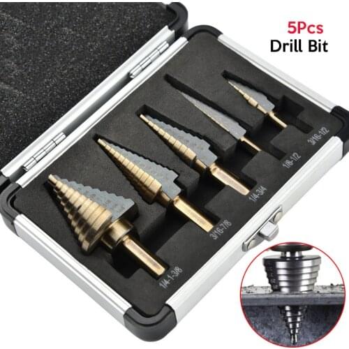 Hot 5Pcs HSS Step Drill Bit Aluminum Case Multiple Hole Drilling Bit Set for Metal Wood Drilling Hole Cutter Step Cone Drill