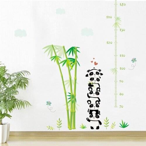 Panda bamboo clouds plant height measure wall stickers for kids rooms animals growth chart wall decals switch mural art
