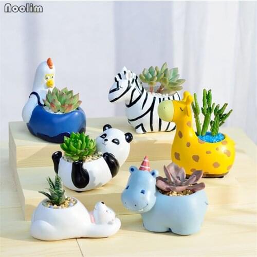 NOOLIM Creative Cute Cartoon Succulents Pot Small Animal Giraffe Hippo Green Plants Pot Creative Pastoral Succulents Container