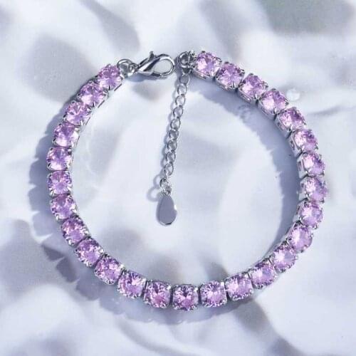 New Trend Luxury Bracelet Inlay Pink Round Crystal AAA Zircon Korean Style Minimalist Jewelry For Women Wedding Engagement Gifts