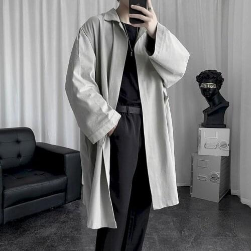 Autumn Long Coat Mens Fashion Solid Color Casual Cardigan Trench Men Streetwear Wild Loose Korean Windbreaker Jacket Menwear