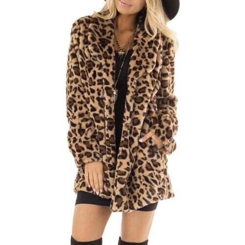 Womens Leopard Faux Fur Pocket Fuzzy Warm Winter Oversized Outwear Long Coat 2020 Winter Long Sleeve Pocket Cardigan Jacket