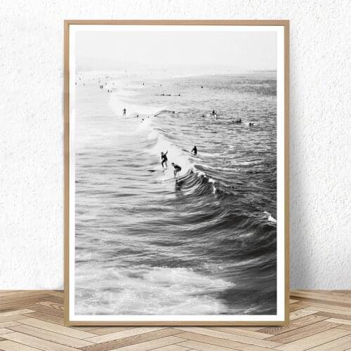 Surf Poster California Wall Art Black and White Ocean Print Beach Modern Canvas Painting Surfing Coastal Decor for Living Room