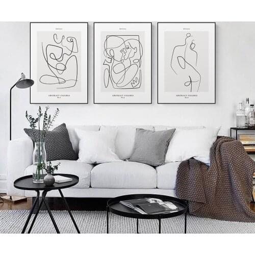 Simple modern Nordic abstract black and white lines beauty figure art fashion decoration picture poster print mural