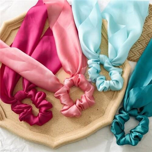 10 Colors Silk Satin Hair Scrunchies Hair Scarf with Bow Silk Elastic Hair Bands A0NF