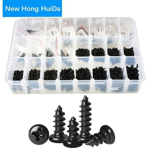Phillips Black Pan Head Self Tapping Laptop Screw Round Thread Metric Electronic Small Wood Bolt Assortment Kit M1-M4