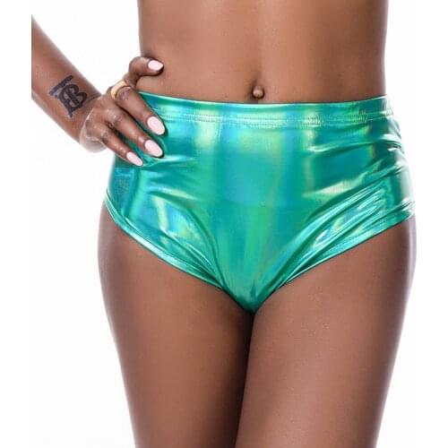 Sexy Shiny Night Club Mini Holographic Shorts Metallic Booty Shorts Liquid Wet Look Dance Bottoms Summer Raves Festivals Outfit