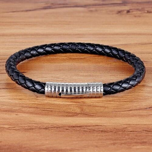 TYO Spacial Design Grid Texture Accessories Stainless Steel Leather Bracelet Snake Chain Accessories Jewelry For Men Wholesale