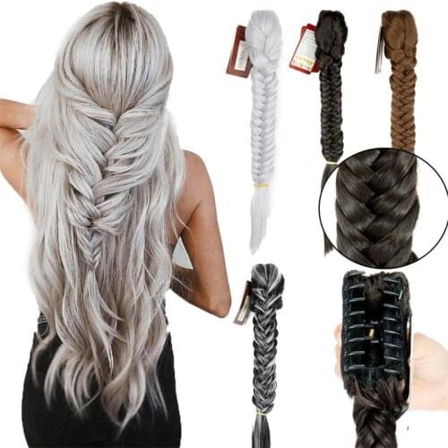 1pcs Long Fishtail Braid Ponytail Synthetic Extension Clip In Ponytail Fishtail Plait Hairpieces with A Jaw/Claw Clip
