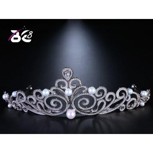 Be 8 2018 New Pearls CZ Wedding Crowns Girls Beauty Pageant Luxury Weddings and Tiaras Headbands Hairwear Hair Jewelry H063