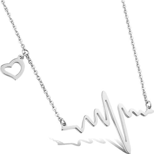 10pcs Lot in bulk silver stainless steel Heartbeat EKG Necklace for Women Cardiogram Pendant for Nurses Doctors Medical Student