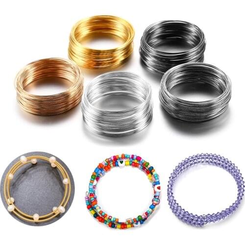 100 Loops/lot 0.6mm Silver Gold Round Memory Beading Steel Wire Components For DIY Jewelry Findings Bangle Bracelets Making