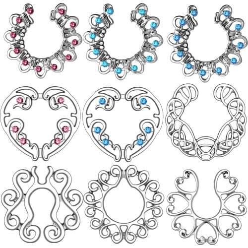 2PCS Stainless Steel Heart Nipple Piercing 14G Nipple Shield Jewelry Flower Nipple Rings Fake Piercing Body Piercing Jewelry