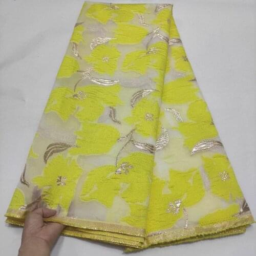 5Yards Yellow Brocade Fabric Jacquard Lace Material African Organza Mesh Cloth Nigerian French Tulle Net For Sewing Dress DJO23