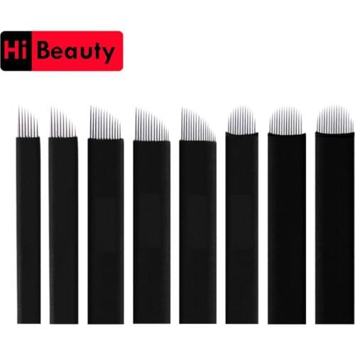 50PCS/lot 0.18mm Black Tatu Tattoo Microblading Microneedling Needles Blade Cartridge For Eyebrow Lips Permanent Makeup Needles