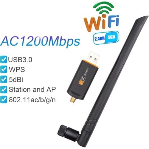 AC1200Mbps USB3.0 Wifi Adapter RTL8812CU IEEE802.11ac Dual Band 5GHz 2.4GHz Wireless Network Card Wifi Dongle With 5DB WPS/AP