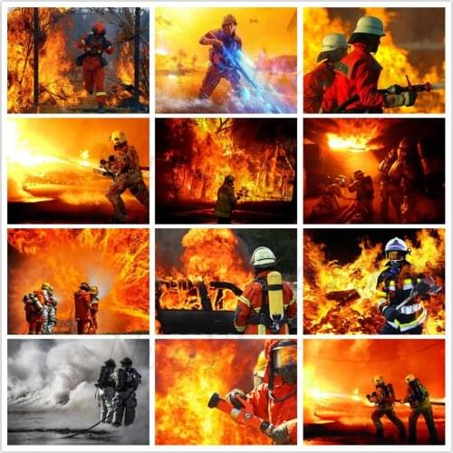 5D DIY Diamond Painting Portrait Firefighter Full Square Round Diamond Diamond Mosaic Character Fire Cross Stitch Set Home Decor
