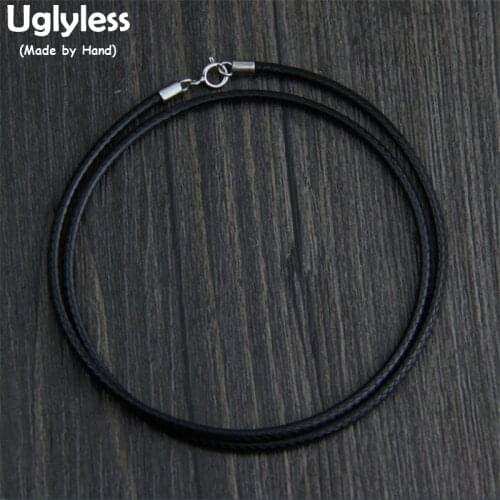 Uglyless 925 Sterling Silver Buckle Necklaces without Pendants Unisex Leather Rope Chains 5 Sizes Men Accessories Women Jewelry