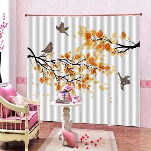Colorful Maple Leaf Window Curtains For Living Room Bedroom birds Blackout Curtains 2 Panels Grommet top