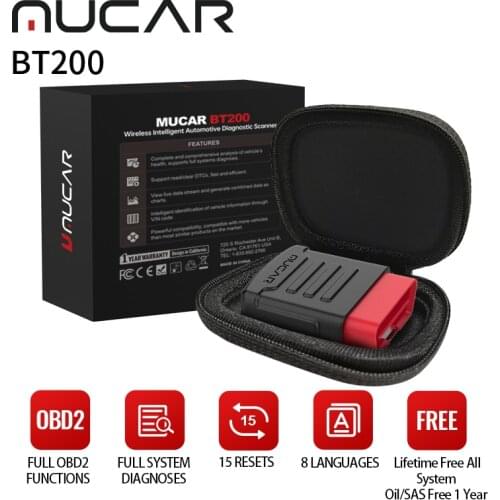 MUCAR BT200 Car OBD2 Scanner All System Free Lifetime 15 Resets Code Reader Car Engine Analyzer Diagnostic Tools PK Thinkdiag