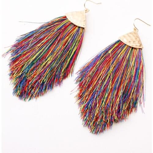 European and American cotton thread arrow tassel earrings with alloy hyperbole colorful modern style cute earrings for women