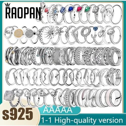 Raopan 925 Sterling Silver Bowknot Hollow Enamel Sparkling Zircon Ring Retro Romantic High Jewelry Engagement Gift