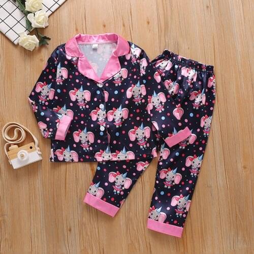 18Months-6Years Silky pajama set Baby Kids Boys Girls Long Sleeve Animal Printed Tops+Pants Pajamas Set Outfit pijama bebe M5